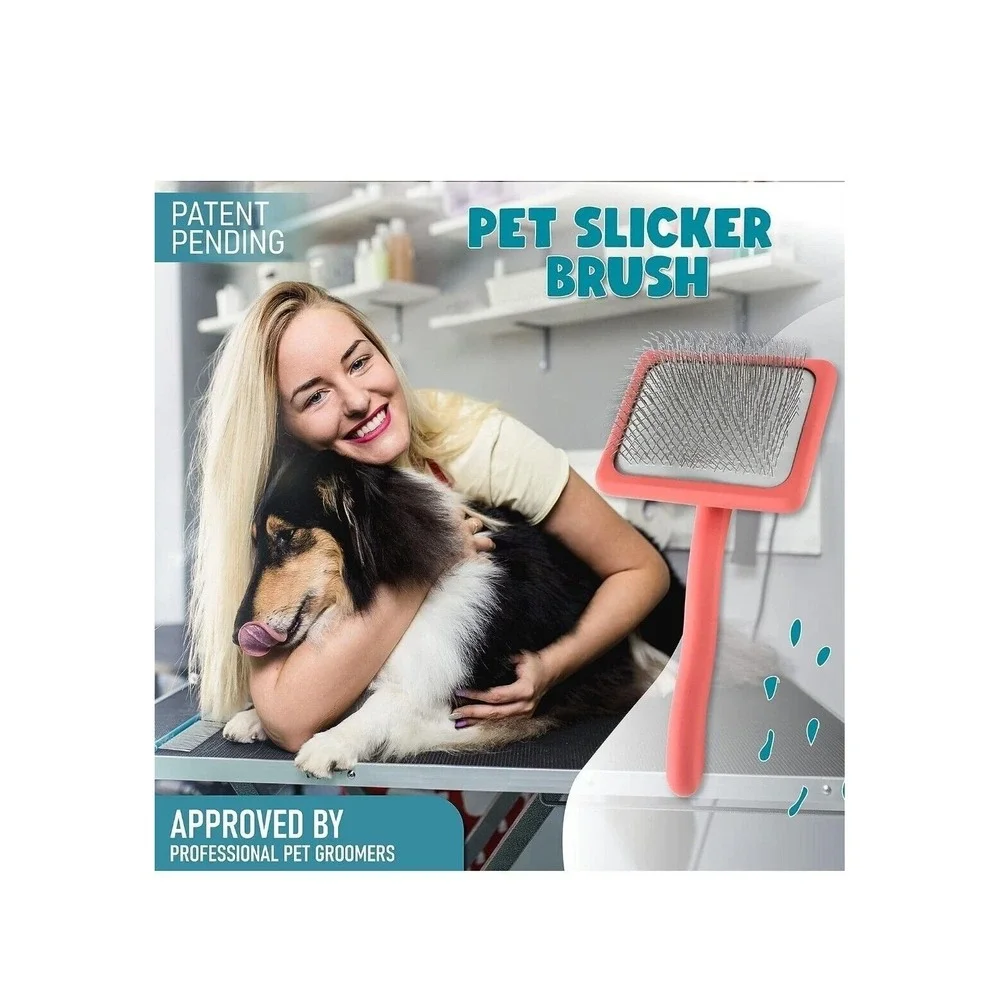 Flying Pawfect Pet Slicker Brush Large Pink Ergonomic Handle For Dogs Cats
